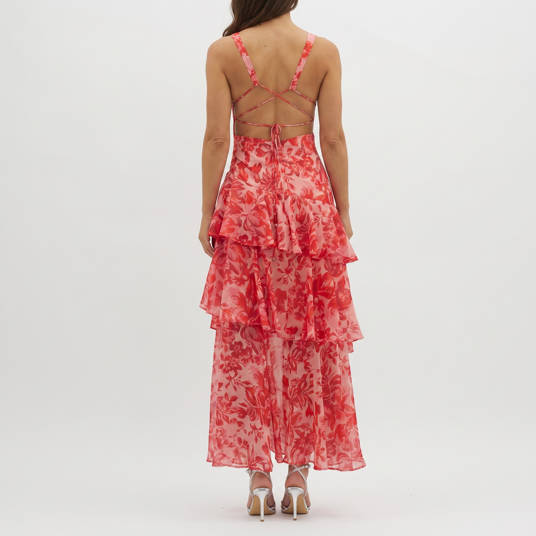 Elena | Airy Chiffon Long Dress with Flower Pattern