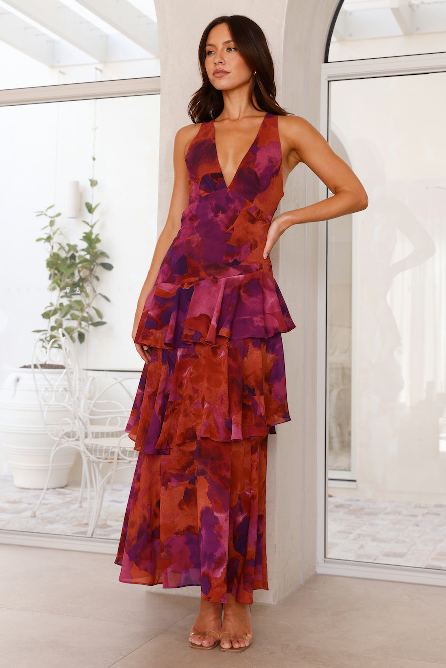 Mila | Airy Chiffon Long Dress with Flower Pattern