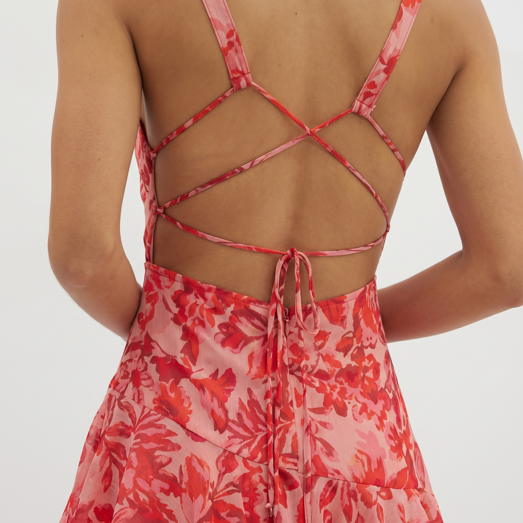 Elena | Airy Chiffon Long Dress with Flower Pattern