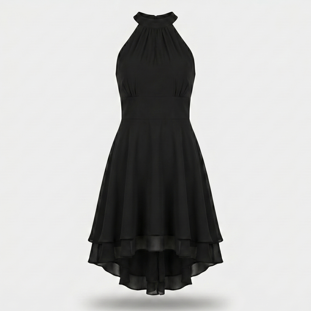 Brielle | Chiffon Mini Dress – High Neck Tiered Skirt