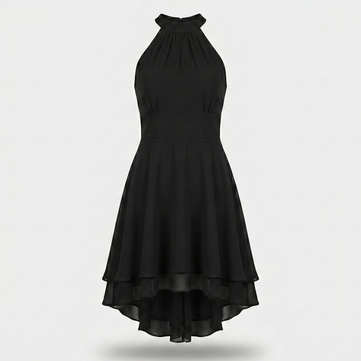 Brielle | Chiffon Mini Dress – High Neck Tiered Skirt
