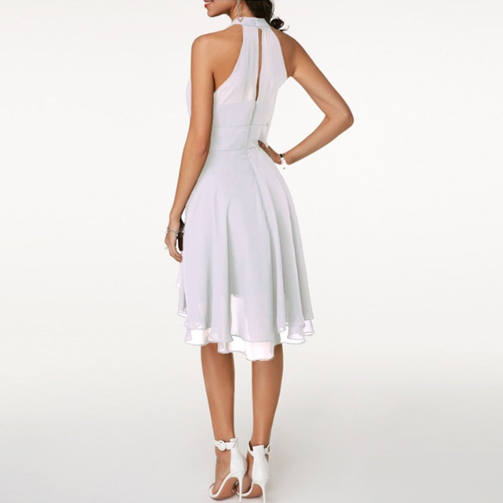 Brielle | Chiffon Mini Dress – High Neck Tiered Skirt