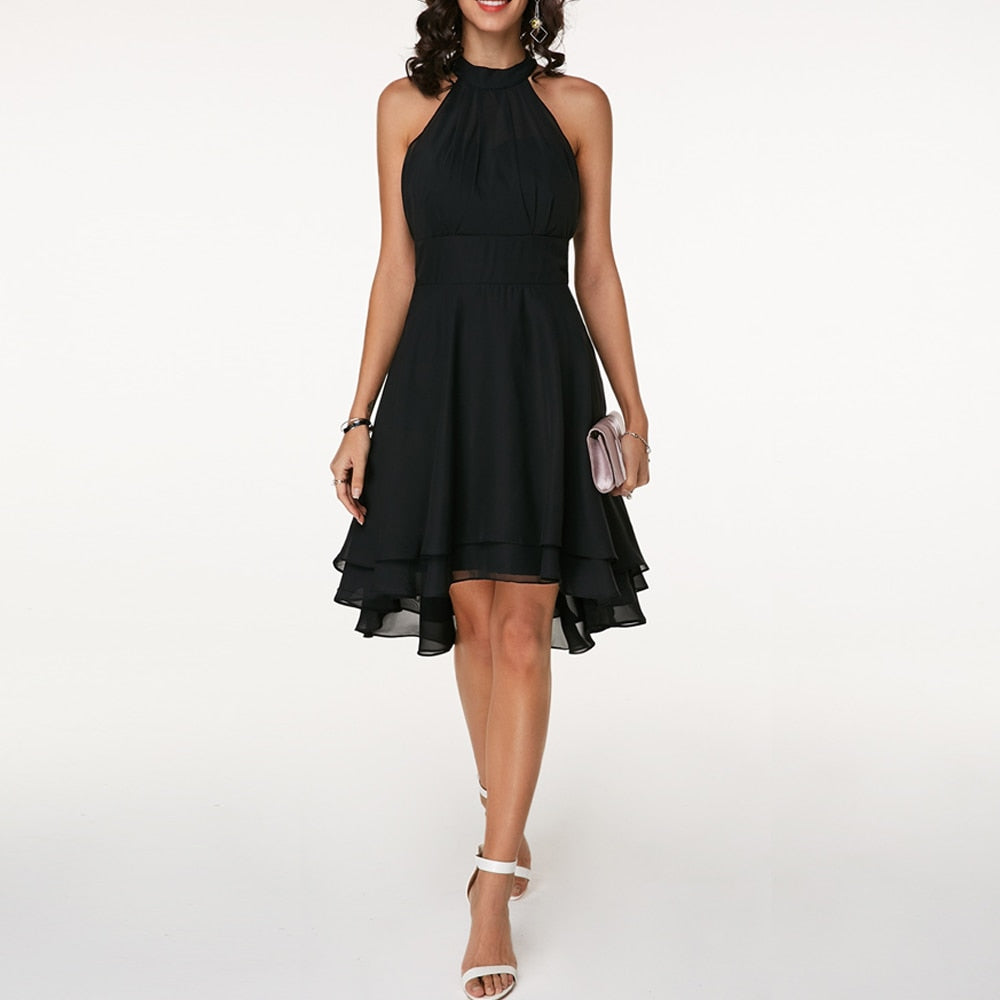Brielle | Chiffon Mini Dress – High Neck Tiered Skirt