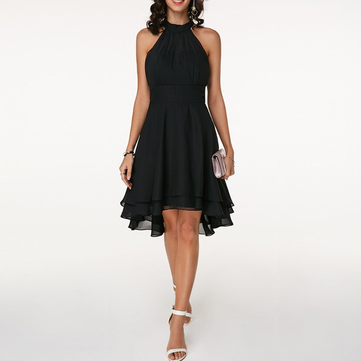 Brielle | Chiffon Mini Dress – High Neck Tiered Skirt