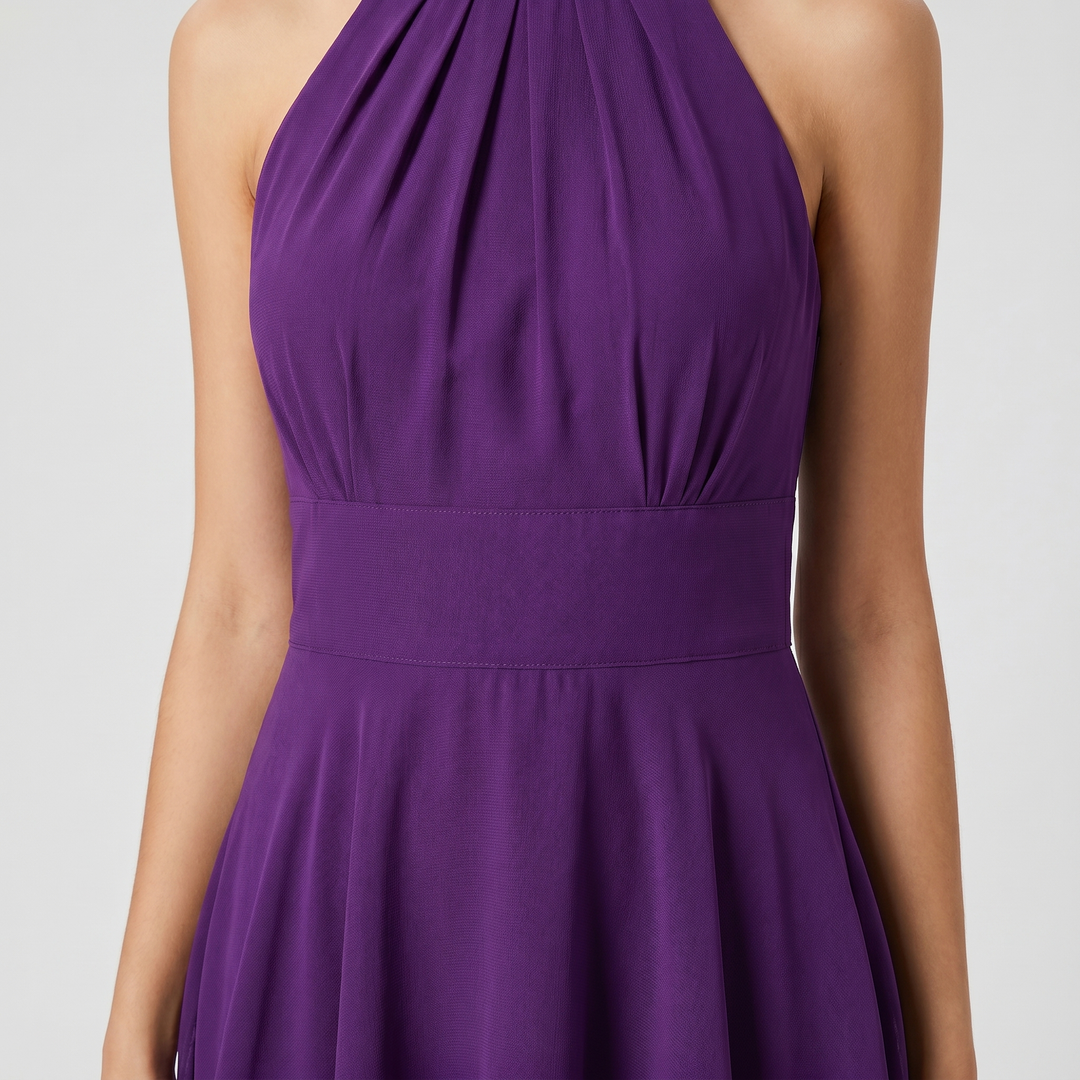 Brielle | Chiffon Mini Dress – High Neck Tiered Skirt
