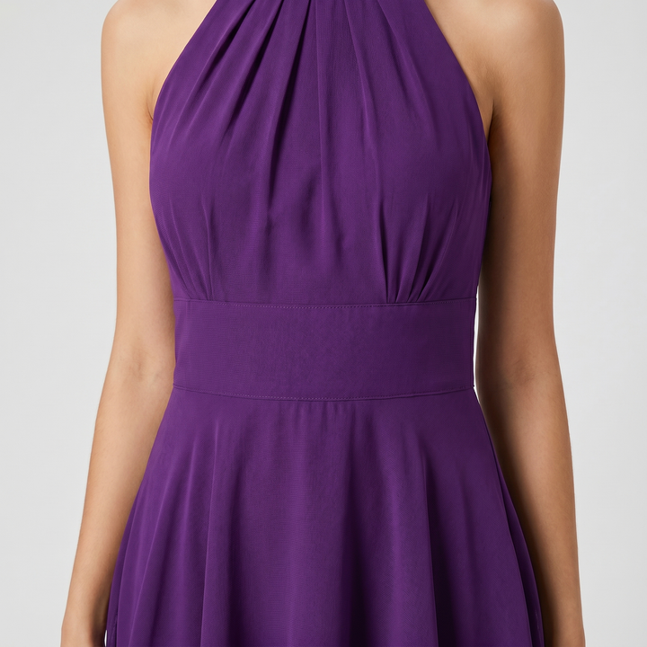 Brielle | Chiffon Mini Dress – High Neck Tiered Skirt