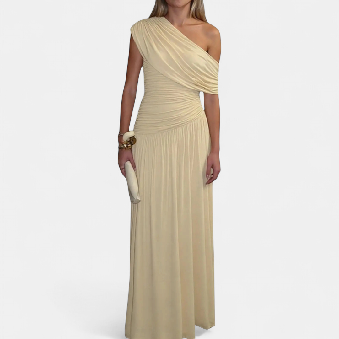 ROXANNE™ – Asymmetric Pleated Solid Dress