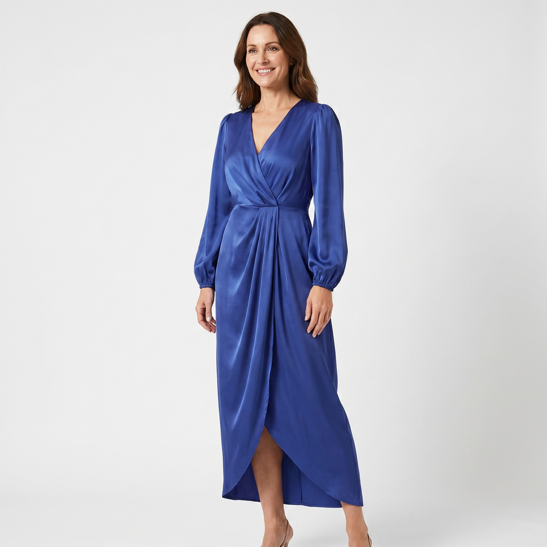 Delilah | Long Sleeve V-Neck Midi Dress with Split