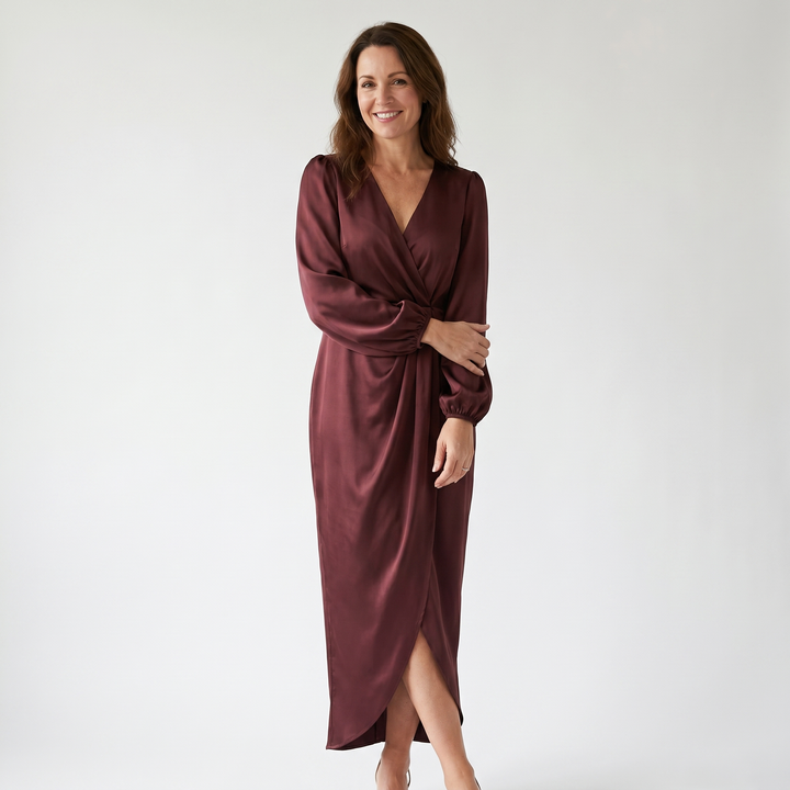 Delilah | Long Sleeve V-Neck Midi Dress with Split