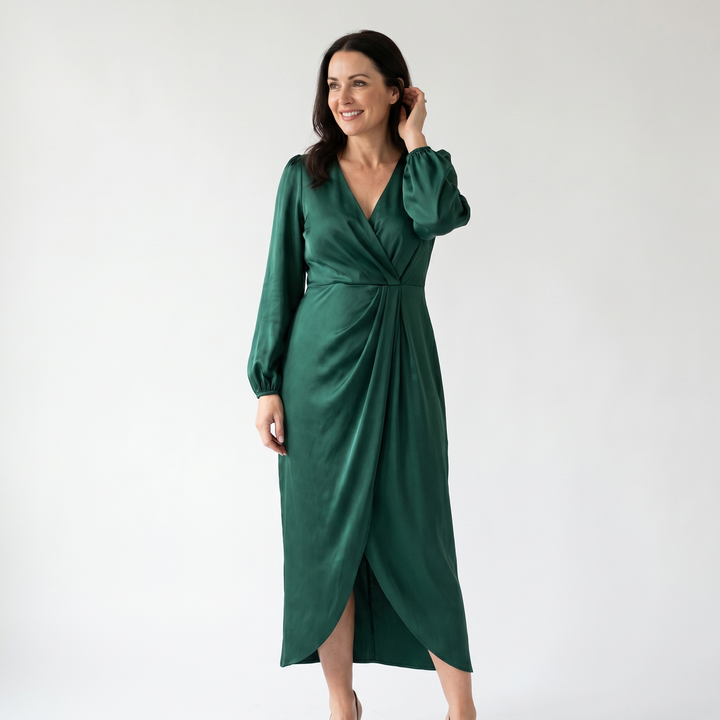 Delilah | Long Sleeve V-Neck Midi Dress with Split