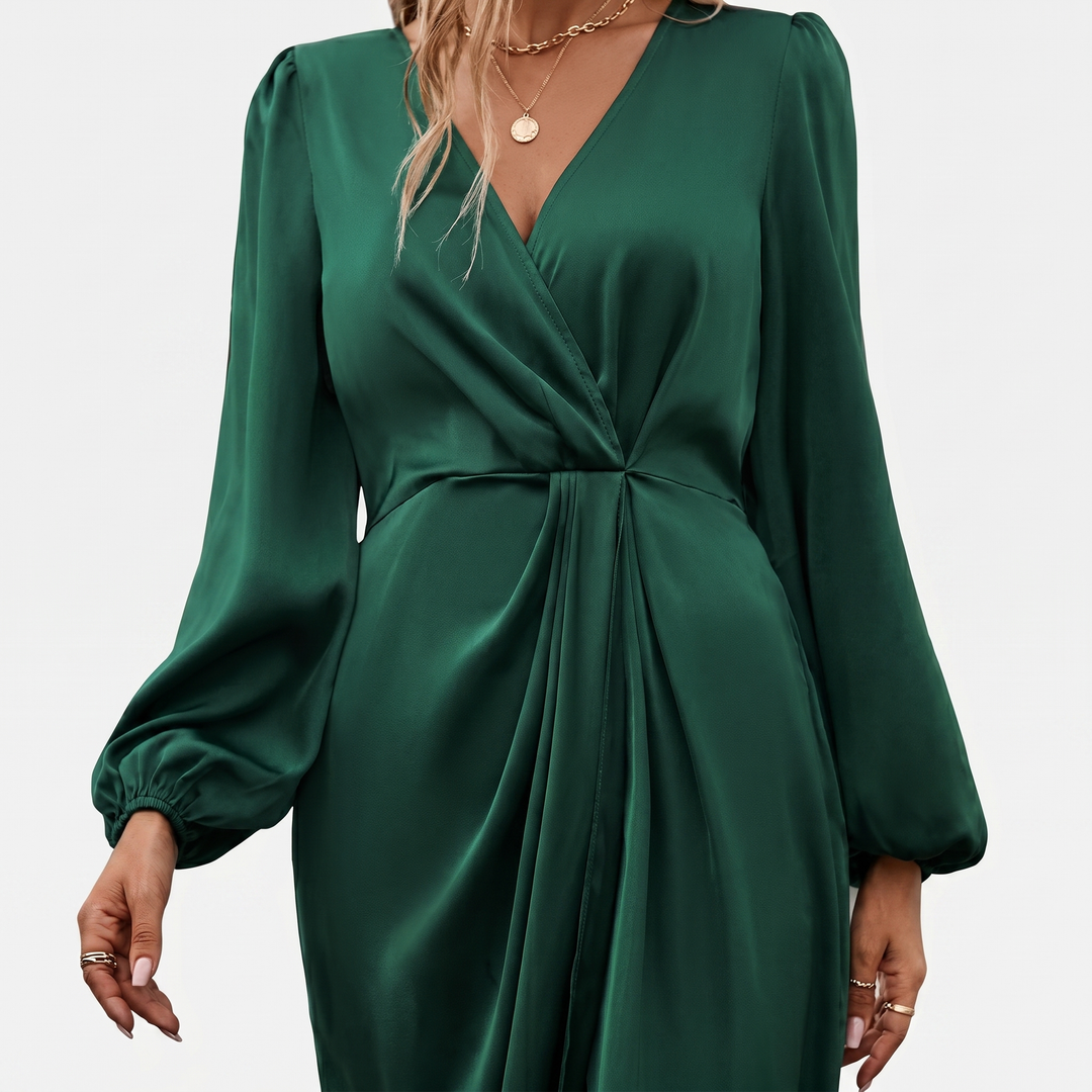Delilah | Long Sleeve V-Neck Midi Dress with Split
