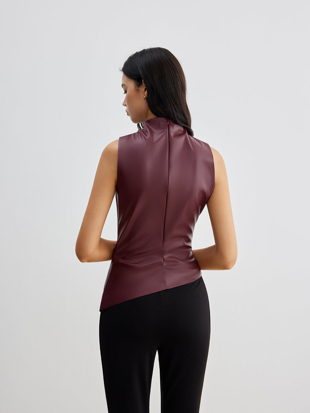 Clara | Asymmetrical Draped Sleeveless Top – Mock Neck