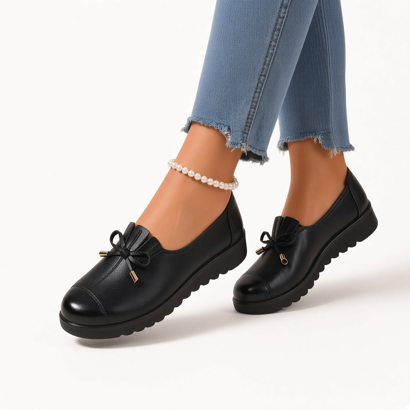Sevrielle black loafers detail view