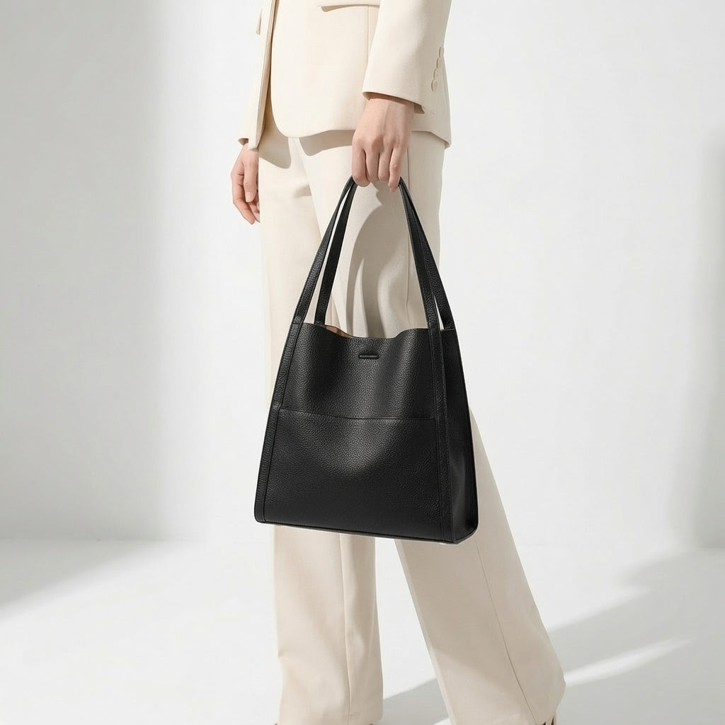 Evelisse black tote bag detail view