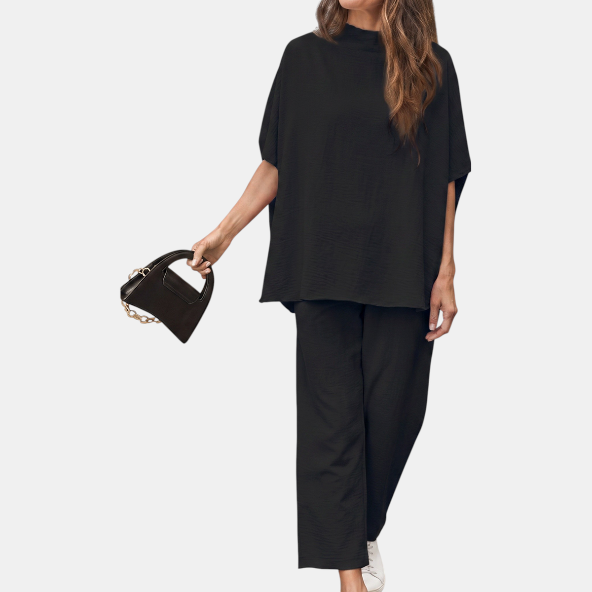 Nina | Mock Neck Lounge Set Wide Leg Cropped Pants