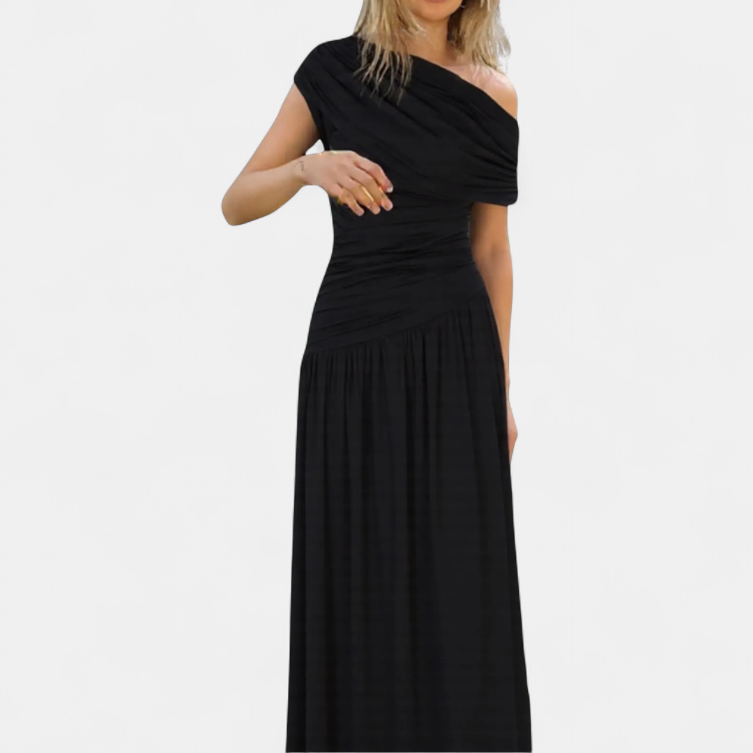 ROXANNE™ – Asymmetric Pleated Solid Dress