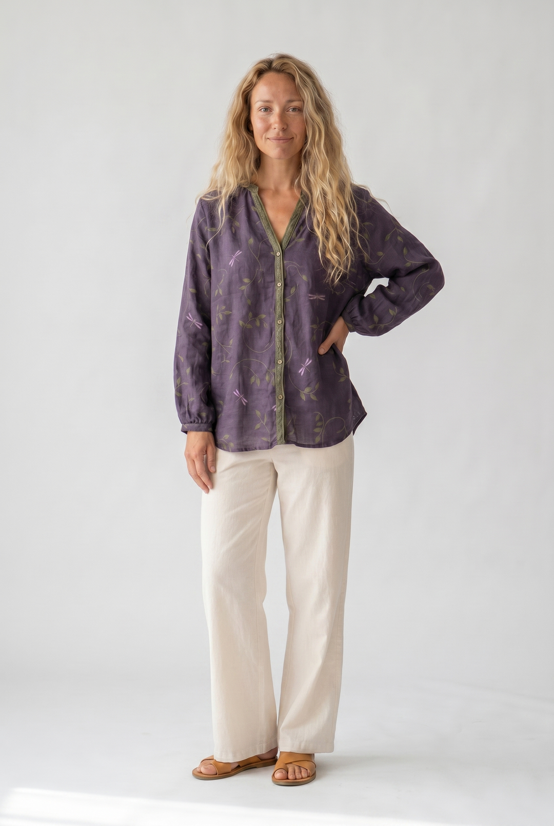Celine | Printed V-Neck Long Sleeve Blouse