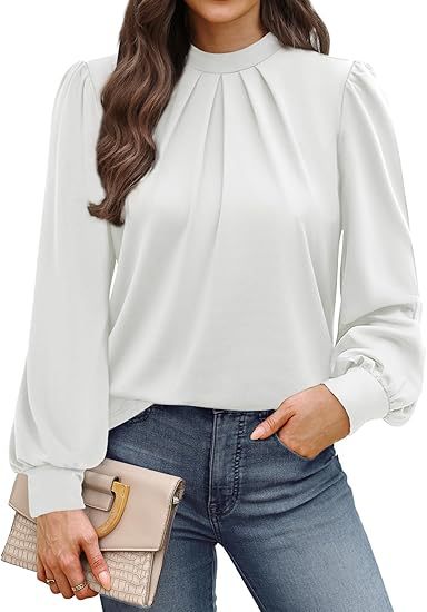 Phoebe | Blouse with Round Neckline and Puff Sleeves