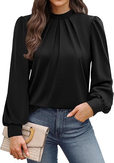 Phoebe | Blouse with Round Neckline and Puff Sleeves