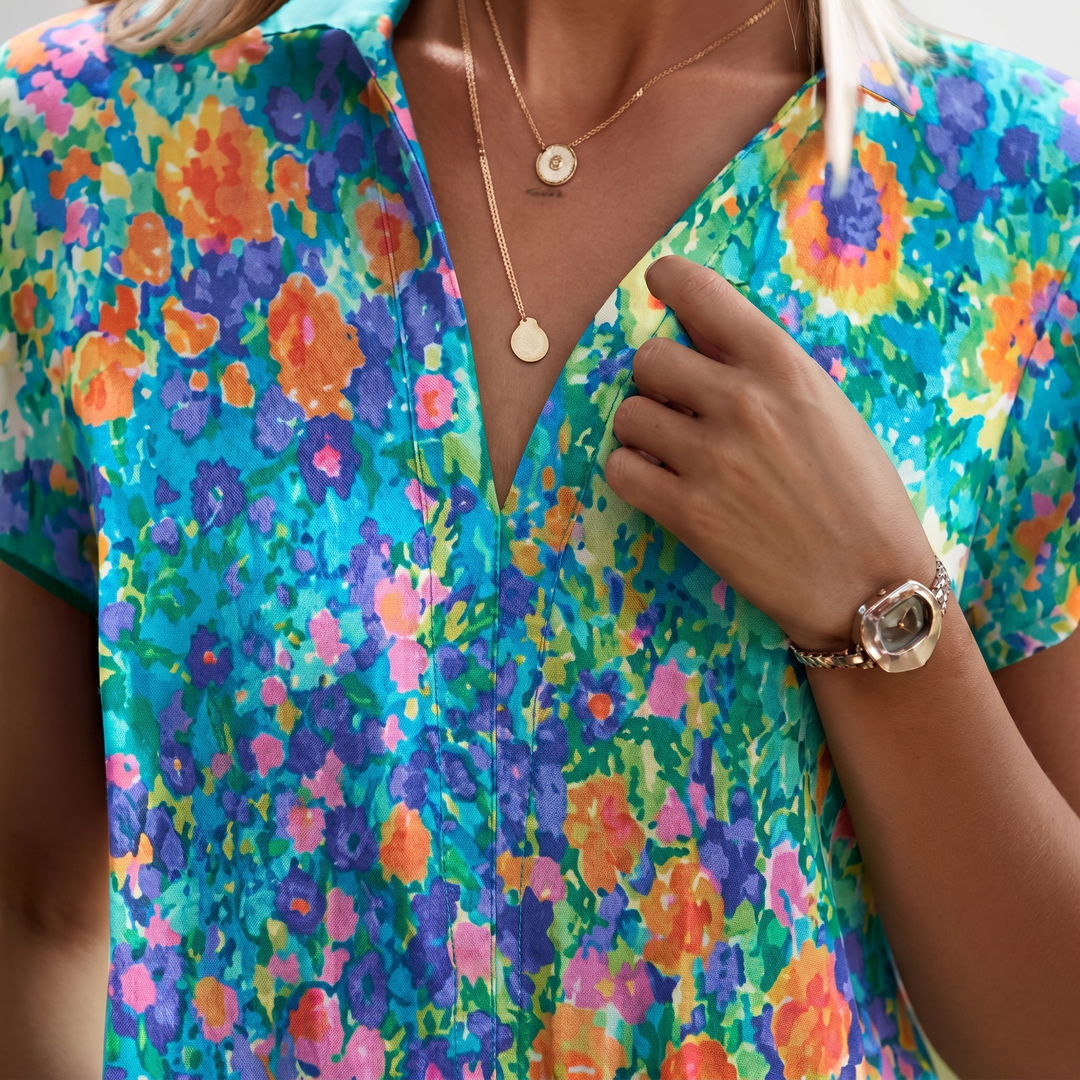 Mara | Boho Mini Dress – Relaxed Fit with V-Neckline
