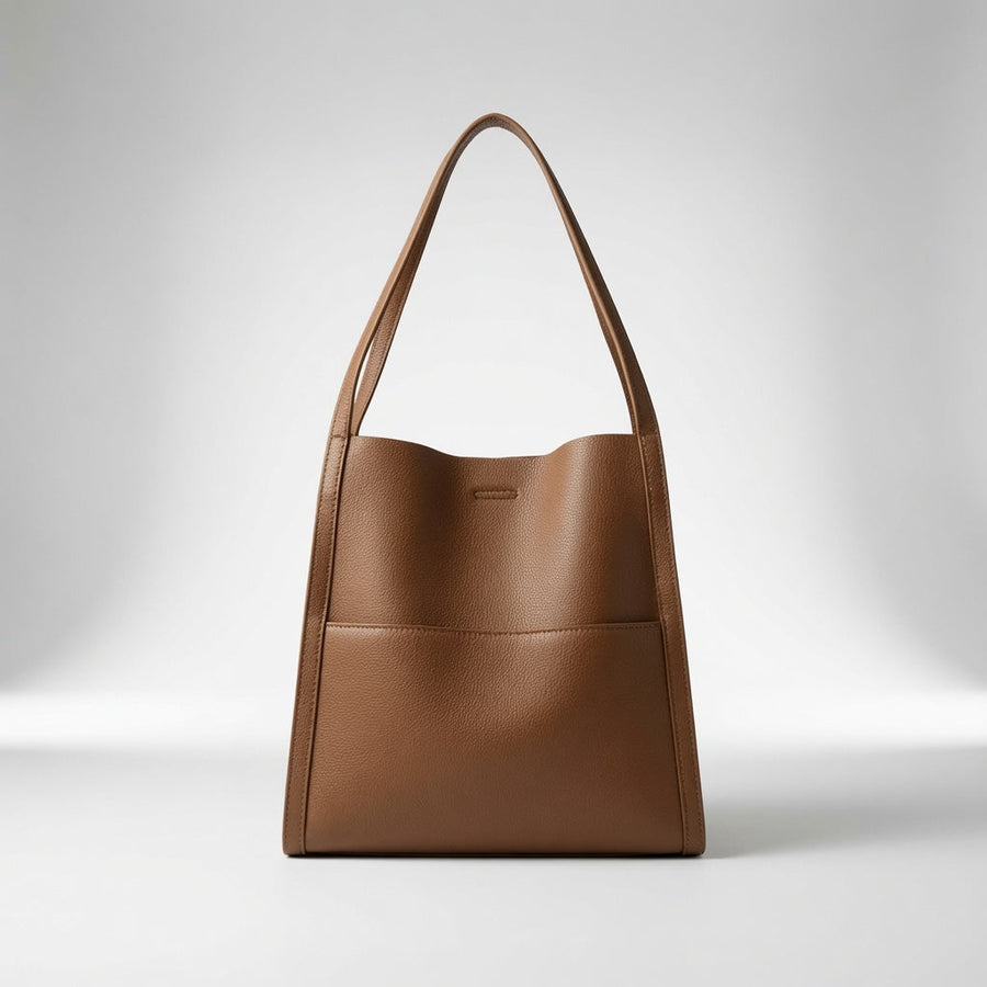 Evelisse timeless leather tote bag in khaki