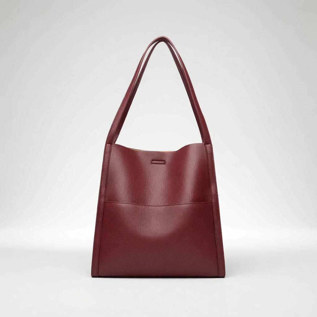 Evelisse timeless leather tote bag in burgundy