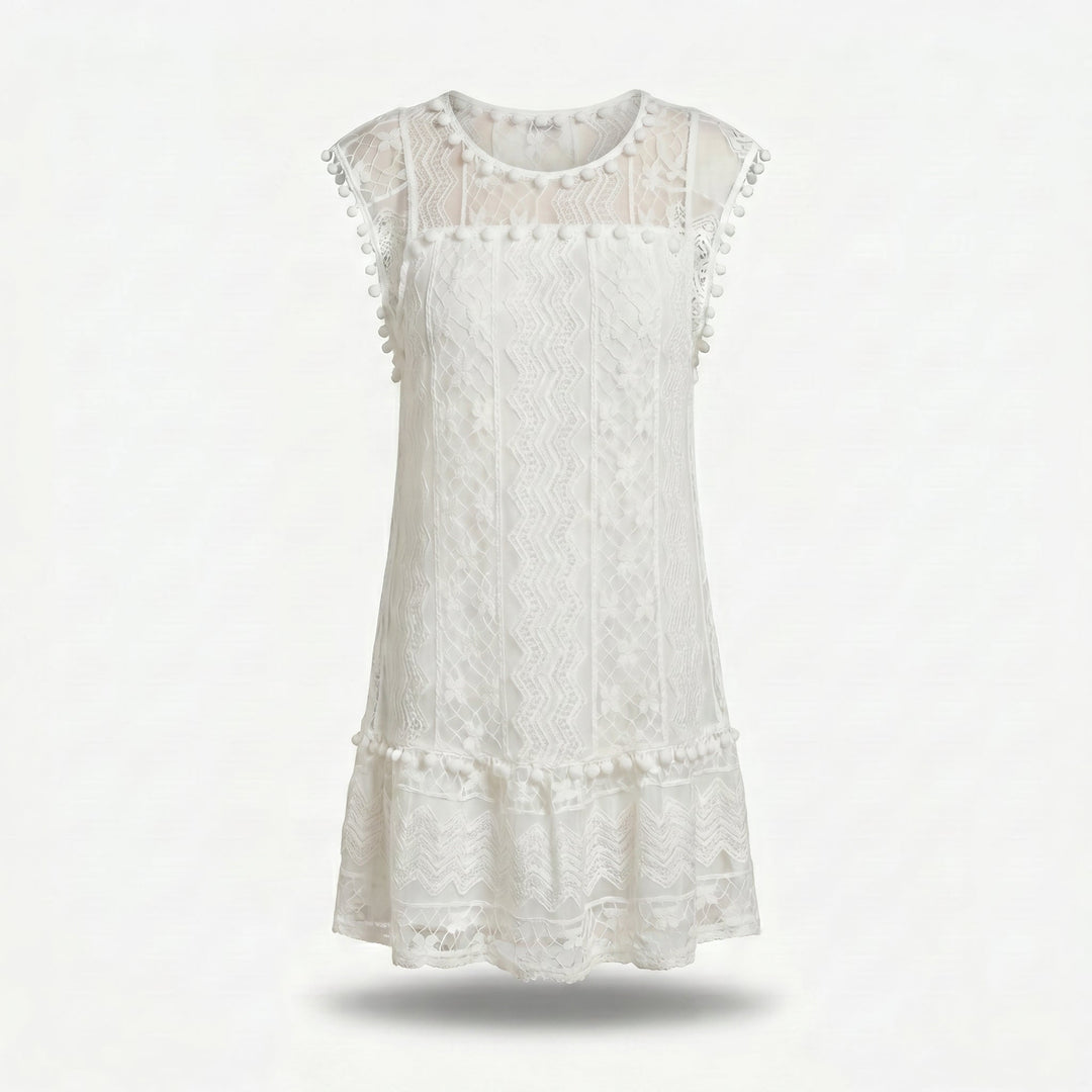Thalia | Lace Mini Dress – Round Neck, Cap Sleeve, Relaxed Fit