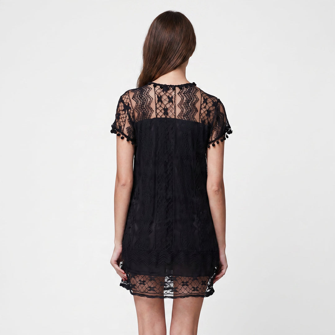 Thalia | Lace Mini Dress – Round Neck, Cap Sleeve, Relaxed Fit