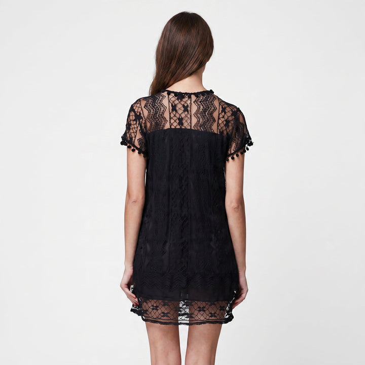 Thalia | Lace Mini Dress – Round Neck, Cap Sleeve, Relaxed Fit