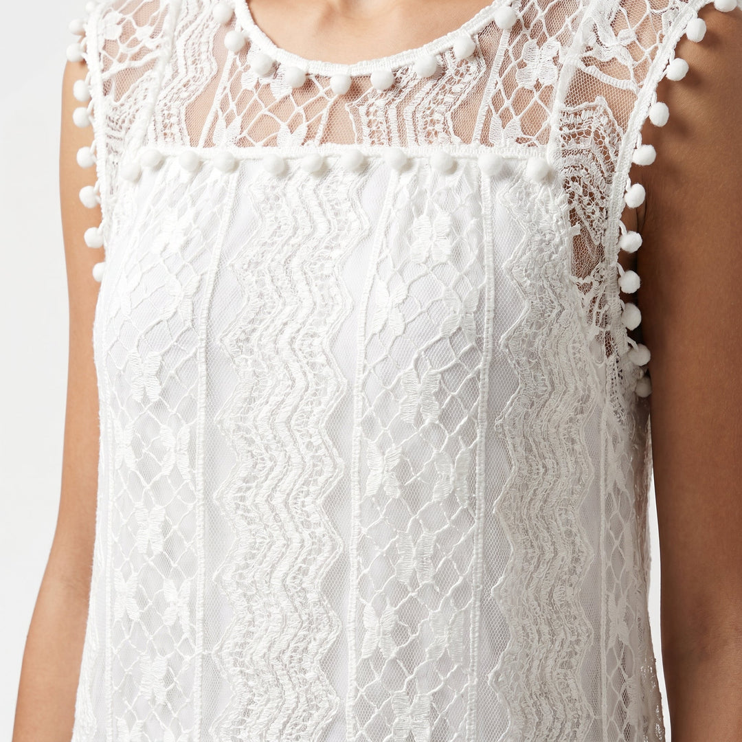 Thalia | Lace Mini Dress – Round Neck, Cap Sleeve, Relaxed Fit