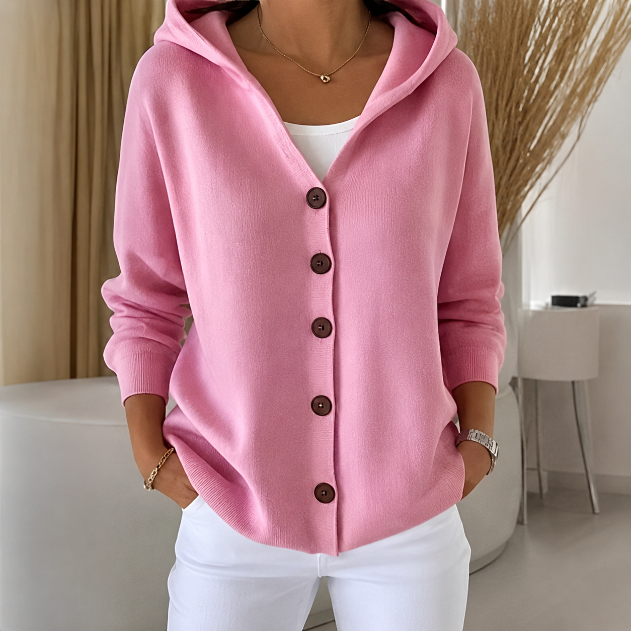 Lena | Hooded Button-Up Knit Sweater