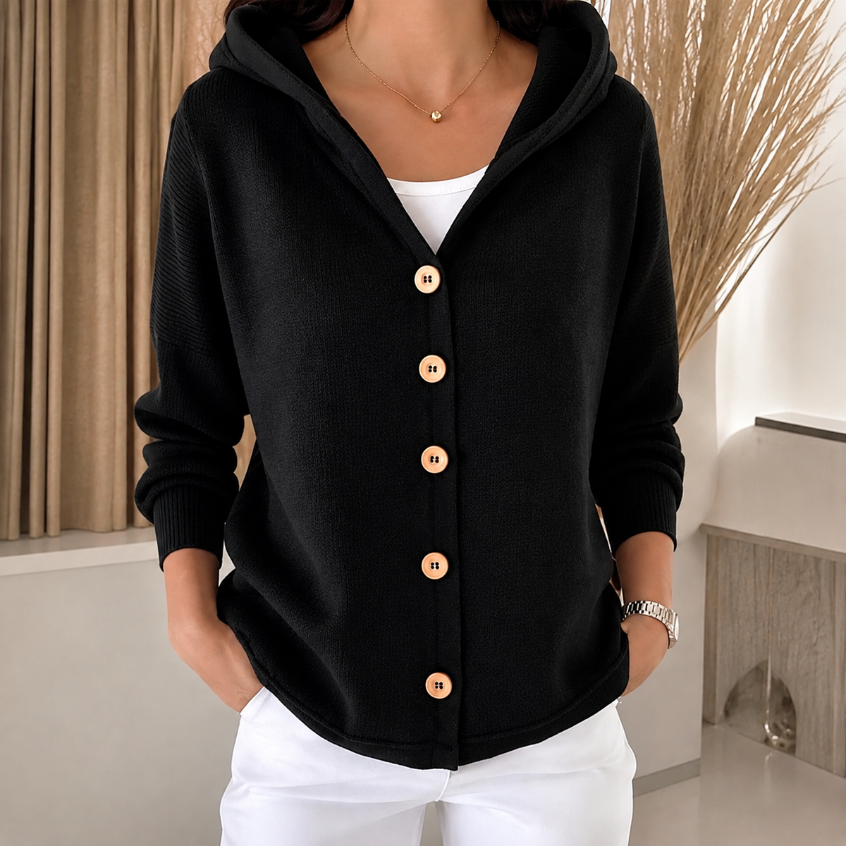 Lena | Hooded Button-Up Knit Sweater