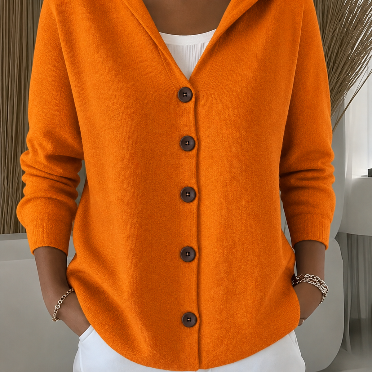Lena | Hooded Button-Up Knit Sweater