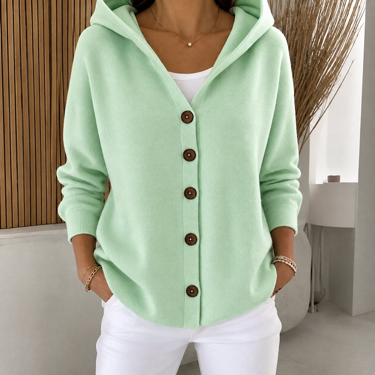 Lena | Hooded Button-Up Knit Sweater