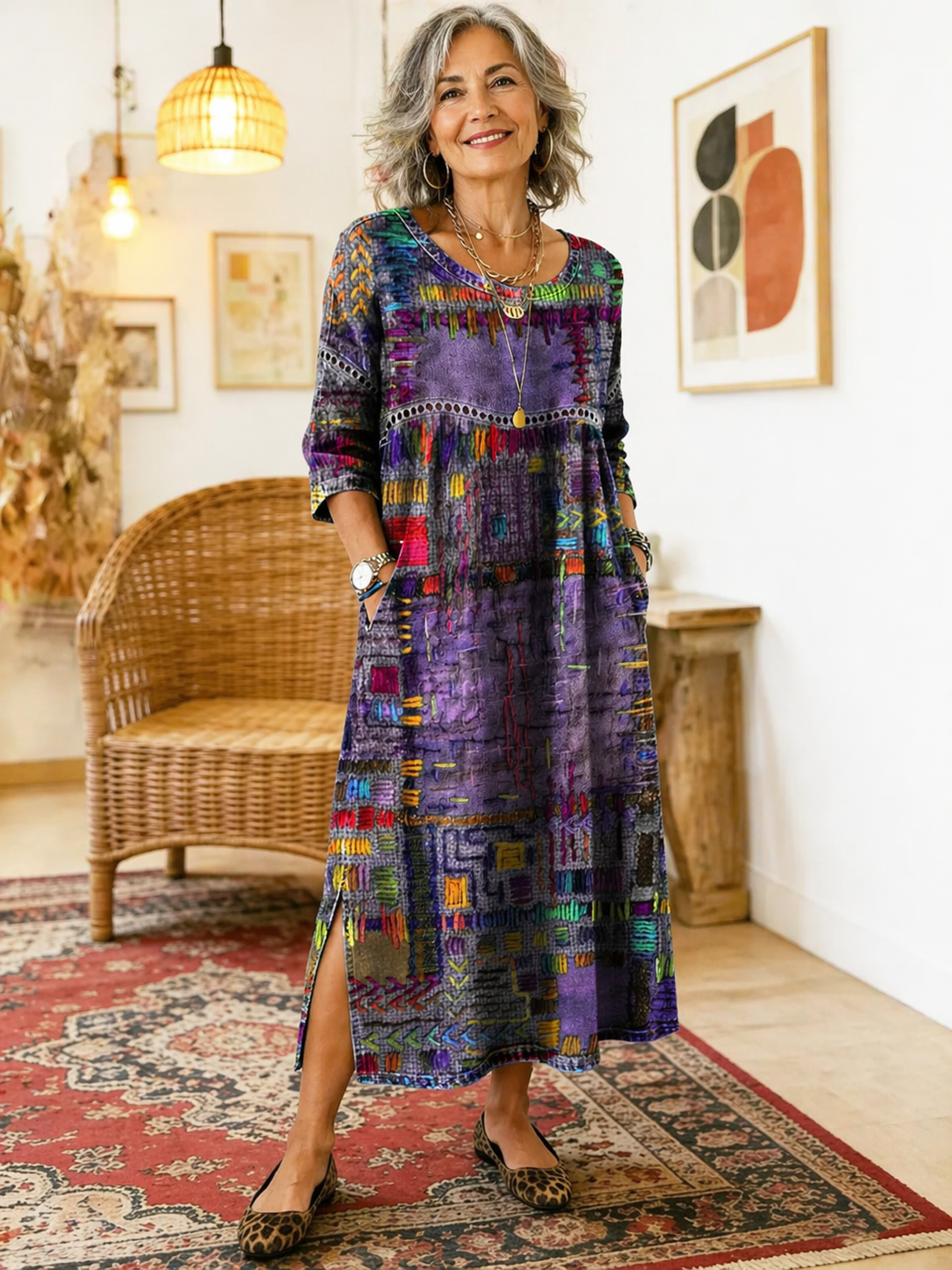 Hélène | Denim Dress with Ethnic Patchwork