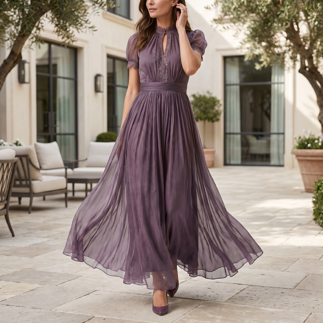 Lydia | Chiffon Maxi Dress – Keyhole Ruffled Neckline
