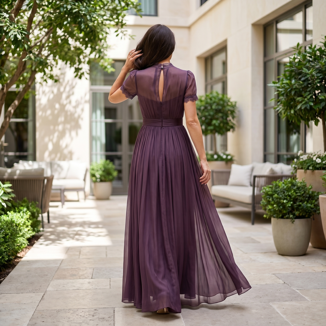 Lydia | Chiffon Maxi Dress – Keyhole Ruffled Neckline