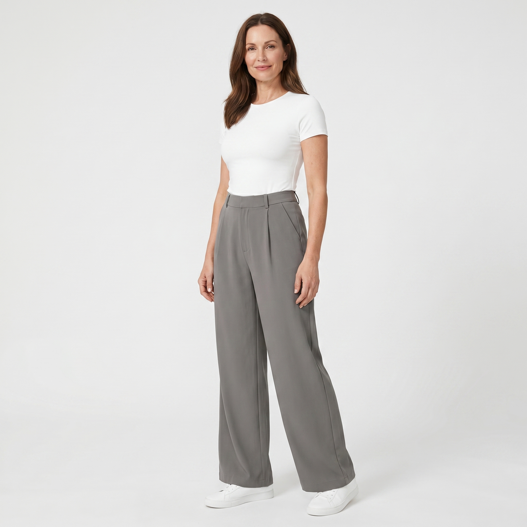 Nora | Woven Work Pants – High-Waist Wide-Leg