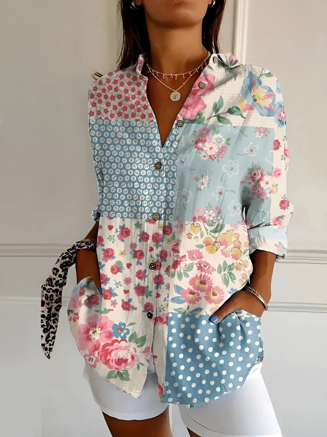 Eva | Cotton Blouse with Floral Print and Button Front