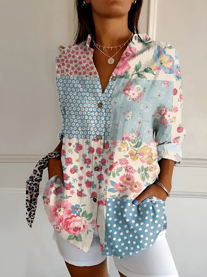 Eva | Cotton Blouse with Floral Print and Button Front