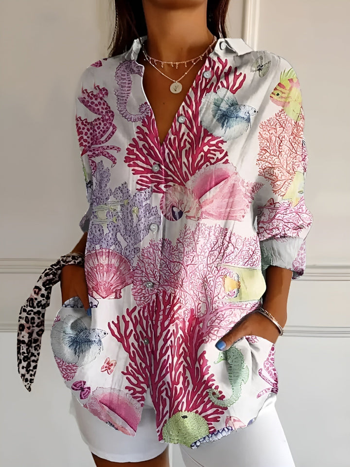 Eva | Cotton Blouse with Floral Print and Button Front
