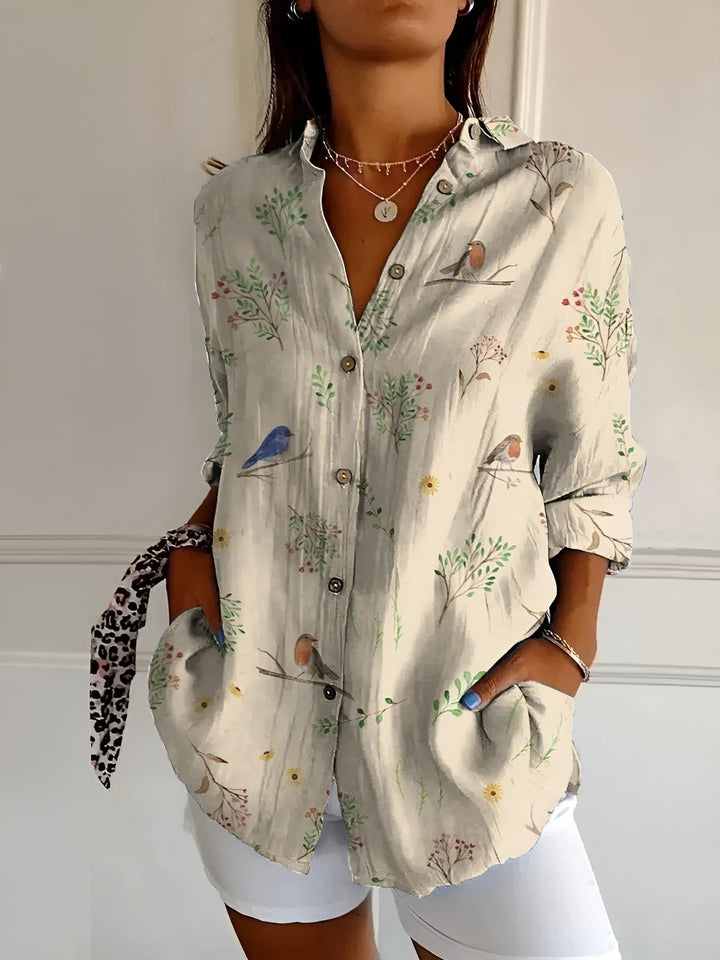 Eva | Cotton Blouse with Floral Print and Button Front
