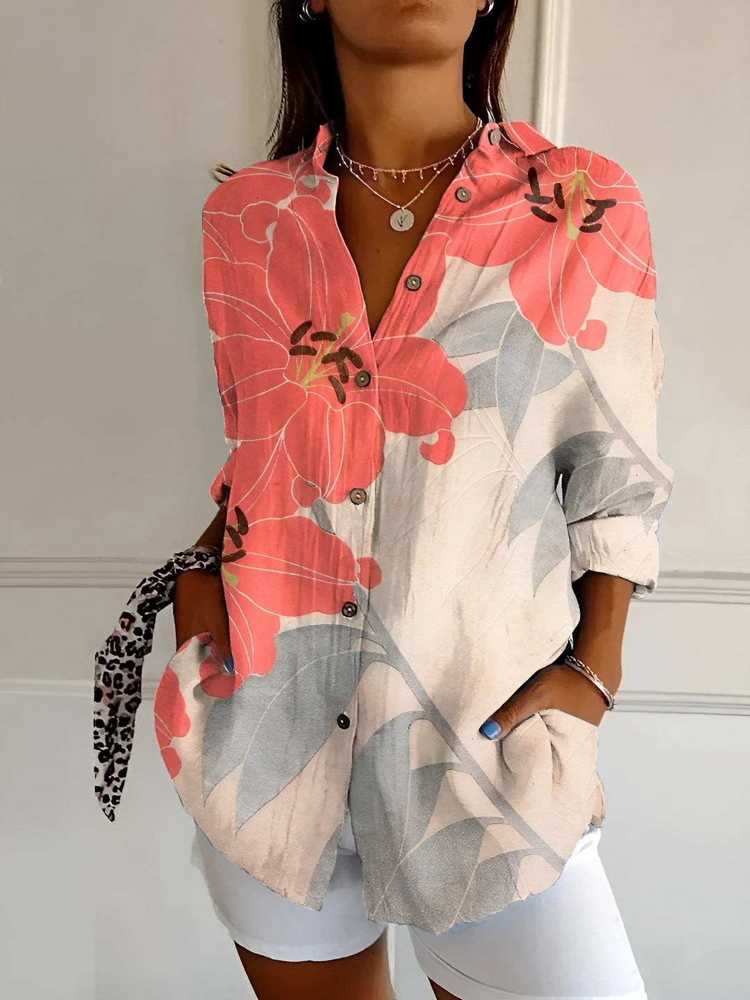 Eva | Cotton Blouse with Floral Print and Button Front