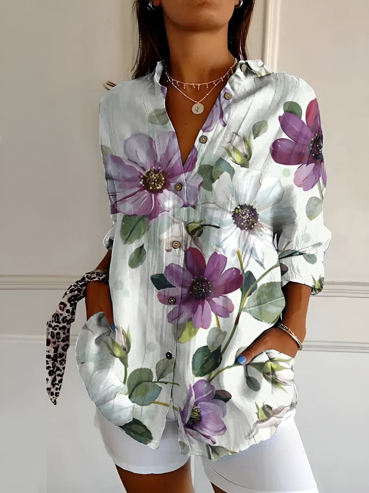 Eva | Cotton Blouse with Floral Print and Button Front