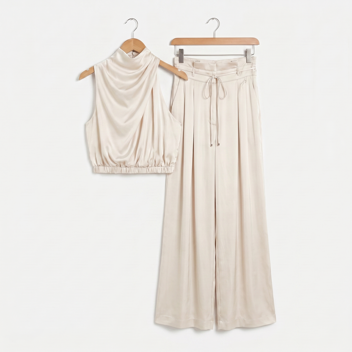 Eva | Satin Jumpsuit – Cowl Neck Wide-Leg Summer