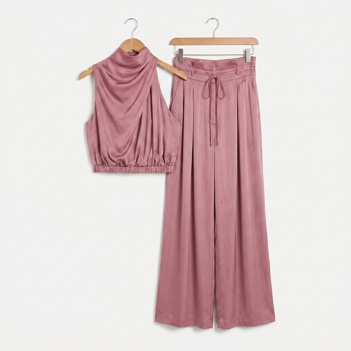 Eva | Satin Jumpsuit – Cowl Neck Wide-Leg Summer