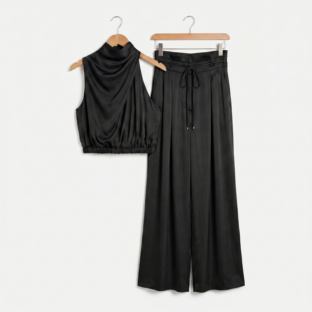 Eva | Satin Jumpsuit – Cowl Neck Wide-Leg Summer
