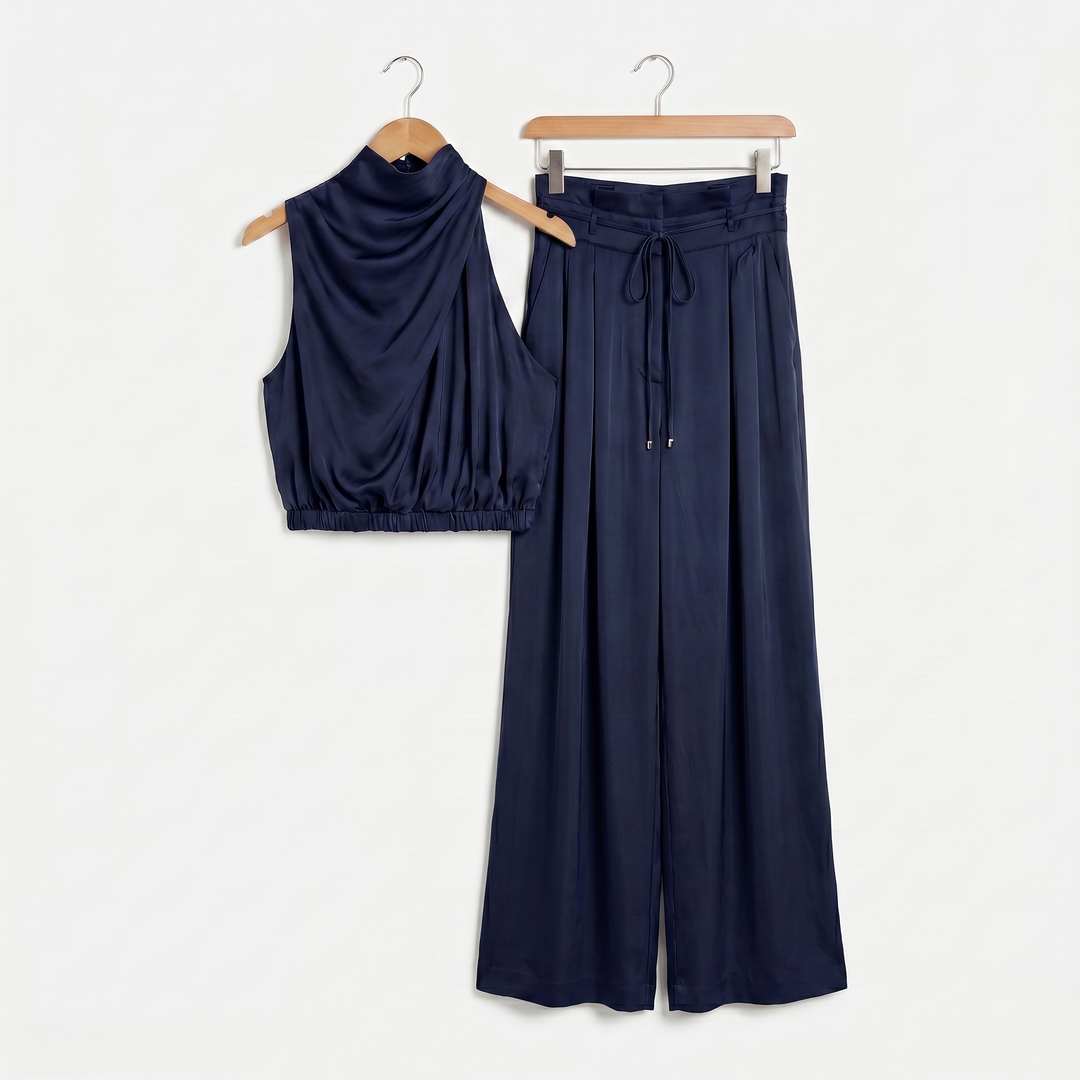 Eva | Satin Jumpsuit – Cowl Neck Wide-Leg Summer