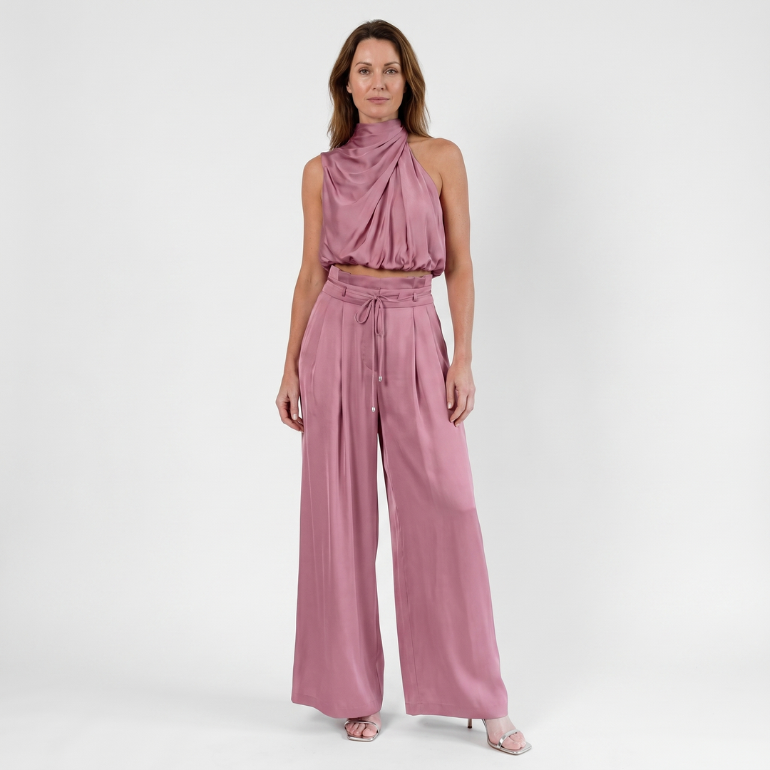 Eva | Satin Jumpsuit – Cowl Neck Wide-Leg Summer