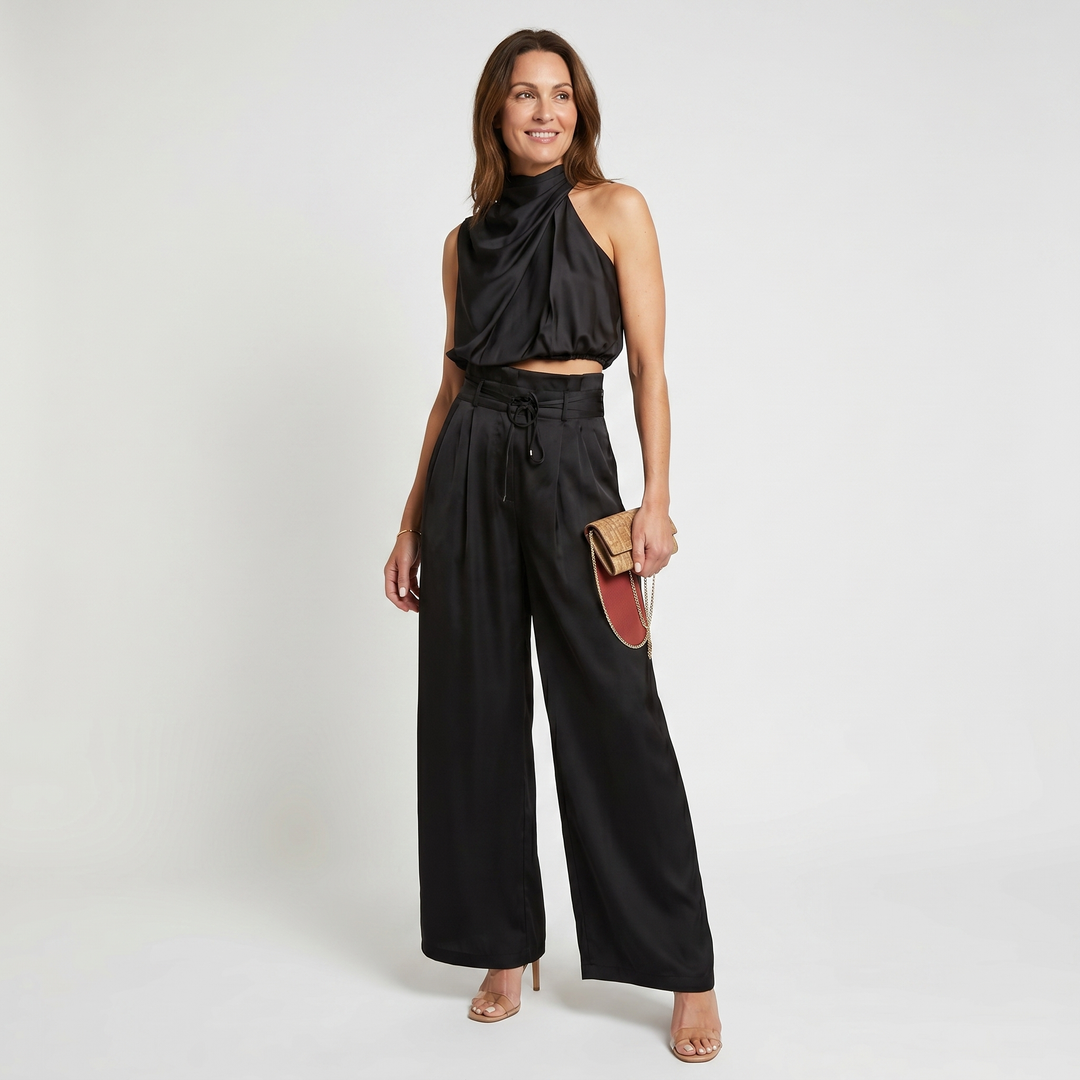 Eva | Satin Jumpsuit – Cowl Neck Wide-Leg Summer